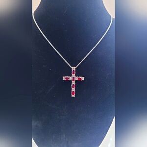 New Sterling silver red garnet pendant cross